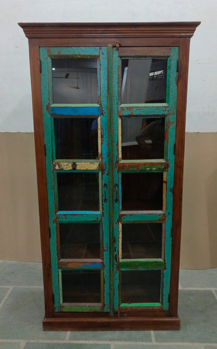 WOODEN AND GLASS ALMIRAH  105X45X205cm
